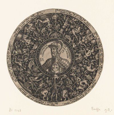 Medaljong med byst av Dårskapens kapten, Theodor de Bry, ca 1577 - ca 1578 av Theodor de Bry