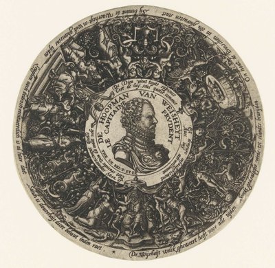 Medaljong med byst av Visdomens kapten, Theodor de Bry, ca 1577 - ca 1578 av Theodor de Bry