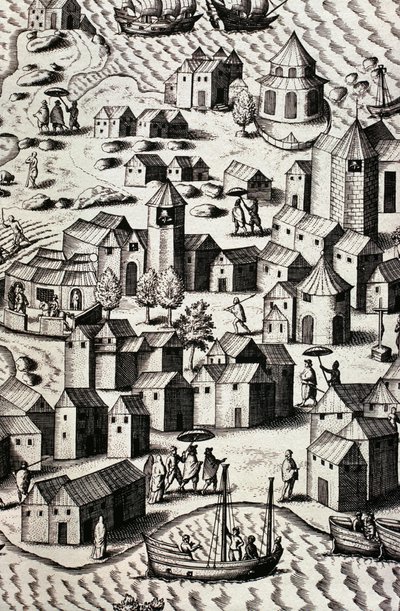 Hamn av macao i Kina av Theodor de Bry