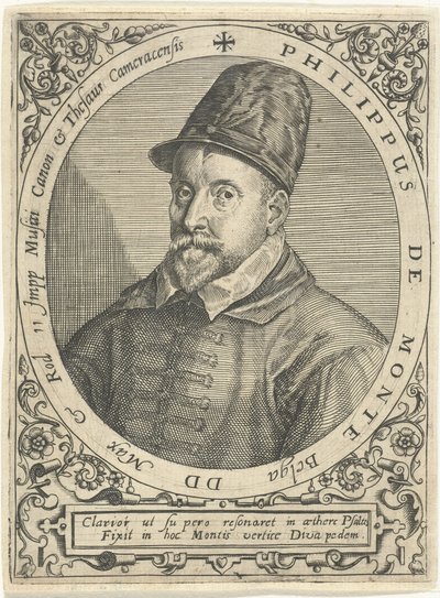 Porträtt av kompositören Philippe de Monte 1521-1603, ca. 1598 av Theodore de Bry