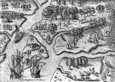 Den franska expeditionen landar i Port Royal, Florida av Theodor de Bry