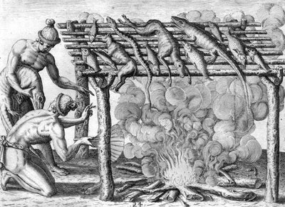 Timucuan-indianer torkar mat av Theodor de Bry