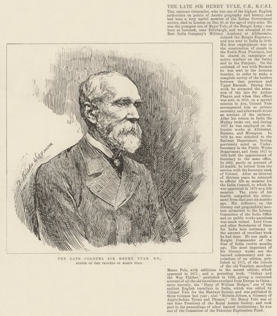 Den bortgångne översten Sir Henry Yule, RE, redaktör för The Travels of Marco Polo av Theodore Blake Wirgman