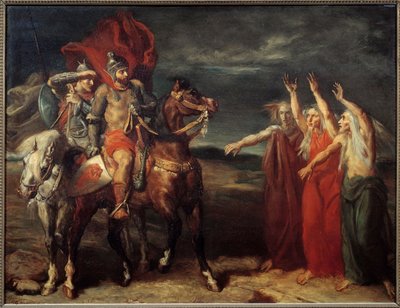 Macbeth och de tre häxorna Illustration av scen 3 i akt I av William Shakespeares pjäs "" MacBeth". Målning av Theodore Chasseriau (1819-1856) 1855 sön. 0,72x0,9 m Paris, musee d
