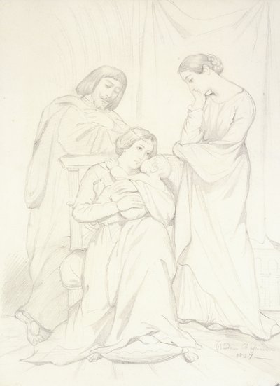 Förmodat porträtt av Comte Oscar de Ranchicourt och hans familj i trubadurkostymer av Théodore Chassériau