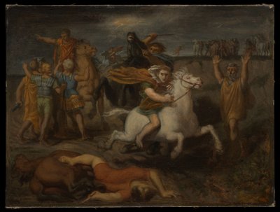 Scen ur de galliska krigen: gallern Littavicus, som förråder den romerska saken, flyr till Gergovia för att stödja Vercingetorix av Théodore Chassériau