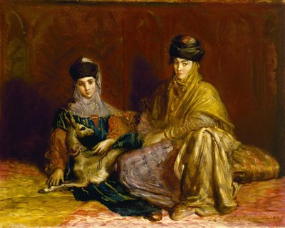 Kvinna och liten flicka från Constantine med en gasell av Théodore Chassériau