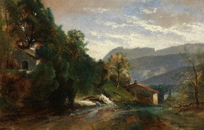 Bergigt landskap vid Voreppe, Dauphiné (olja på duk) av Théodore Fourmois