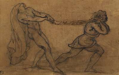 En naken man dragen av en annan man, av Theodore Gericault