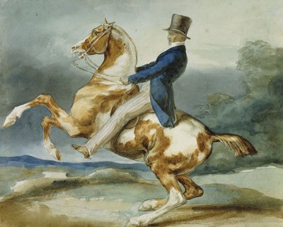 En ryttare och hans uppfödningshäst; Un Cavalier Cabrant Son Cheval, av Theodore Gericault