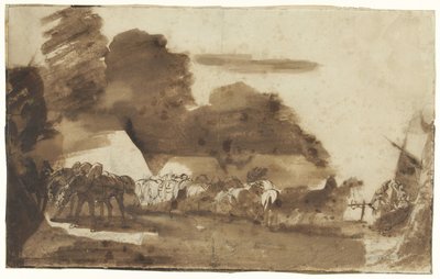 Bivack med hästar och soldater av Theodore Gericault