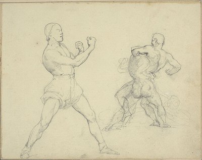 Boxare vänd mot höger och två män som brottas av Theodore Gericault