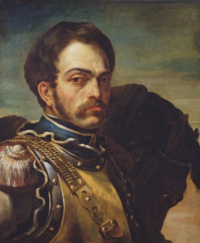 Karabinjärofficer med sin häst, ca 1814 av Theodore Gericault