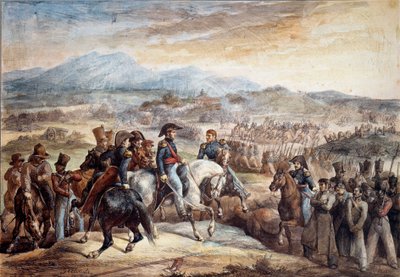 Chilenska självständighetskriget: "" Utsikt över slaget vid Maipu (Maipo nära Santiago de Chile 5/04/1818"" Akvarell av Theodore Gericault (1791-1824) 1800-talets Paris, School of Fine Arts av Theodore Gericault