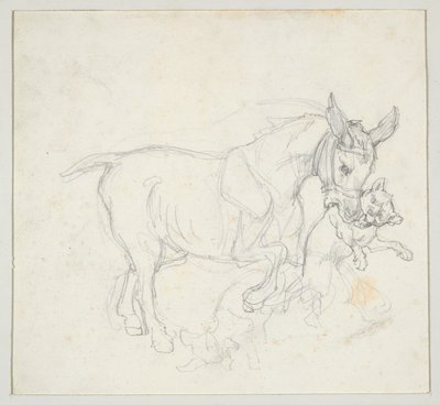 Åsna som håller en hund i munnen (framsidan); Studie av hjort som jagas av hundar, hjorthuvud (baksidan) av Theodore Gericault