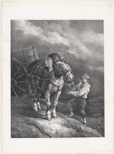 Pojke som matar havre till en uppspänd häst (A Boy Giving Oats to a Hitched Horse) av Theodore Gericault