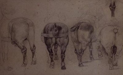 Spännade hästar (penna) av Theodore Gericault
