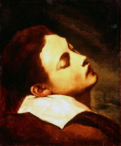 Huvudet på en död ung man (olja på duk) av Theodore Gericault