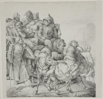 Hästdragen vagn full av sårade soldater, litografi av C. Motte av Theodore Gericault