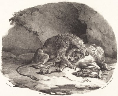 Häst som slukas av ett lejon (Cheval devore par un lion) av Theodore Gericault
