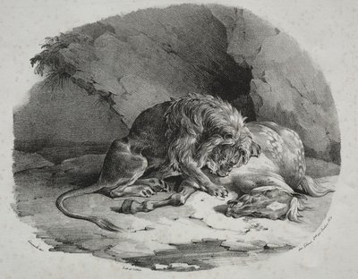 Häst slukad av ett lejon av Theodore Gericault