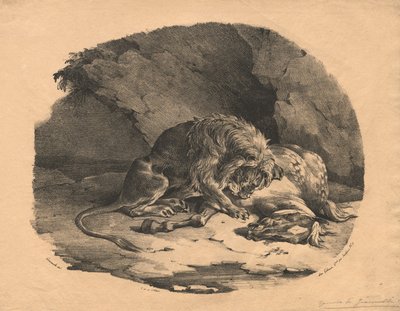Häst slukad av ett lejon av Theodore Gericault