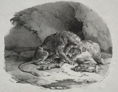 Häst slukade av ett lejon, 1823. av Theodore Gericault