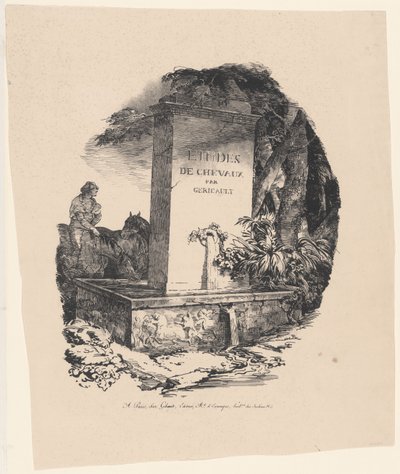 ”L’Abreuvoir”, titelsidan till ”Grands chevaux – études de chevaux” (”The Watering Trough”, titelsidan till ”Studies of Horses” eller ”The Large Horses”) av Theodore Gericault