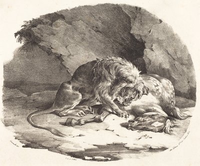 Lejon som slukar en häst av Theodore Gericault