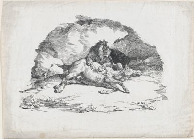 Lejon som slukar en häst av Theodore Gericault