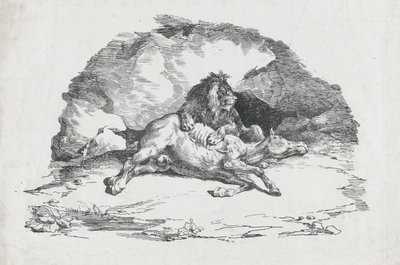 Lejon som slukar en häst, 1818. av Theodore Gericault