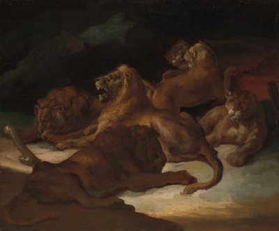 Lejon i ett bergigt landskap, ca. 1818-20. av Theodore Gericault