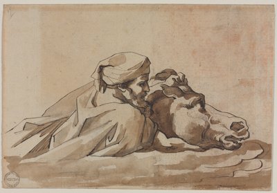 Man som griper en häst i vatten, efter Poussins Deluge recto, Compositional Studyverso, ca. 18 av Theodore Gericault