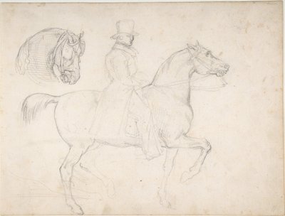 Man till häst och studie av hästhuvud av Theodore Gericault