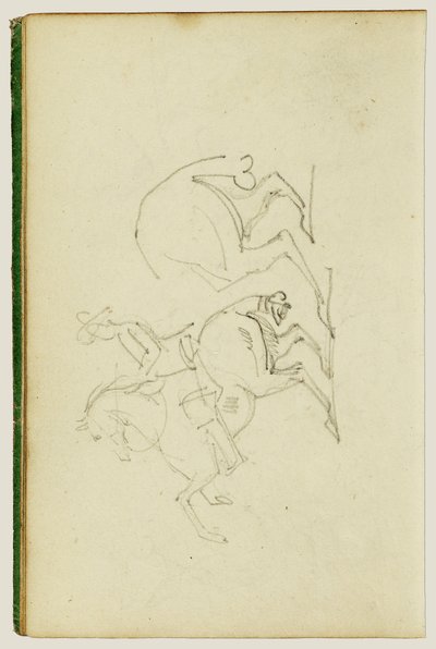 Man på en häst som reser sig på bakbenen, studie av hästens bakben av Theodore Gericault