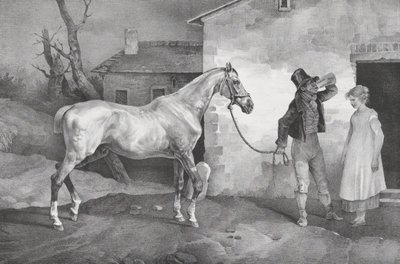 Gammal häst vid en värdshusdörr, 1822. av Theodore Gericault