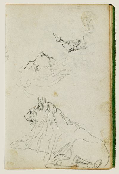 Sittande lejon, två studier av lejonhuvuden av Theodore Gericault