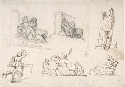 Studier i sexsiffriga format, däribland fyra till ”Den fattiga italienska familjen” av Theodore Gericault