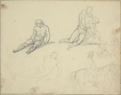 Skisser: Liggande naken, man som stödjer kroppen av av Theodore Gericault