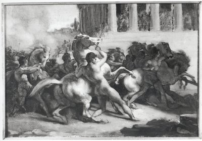 Studie för tävlingen med barbariska hästar av Theodore Gericault
