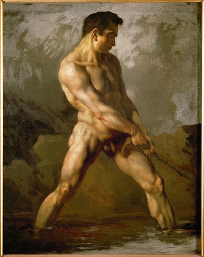 Studie av en manlig naken ... (olja på duk) av Theodore Gericault