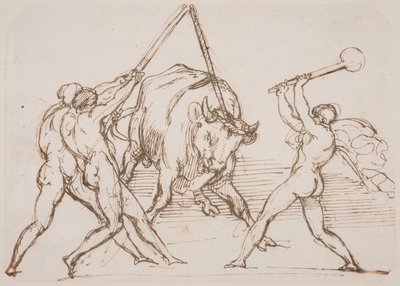 Tre män som retar en tjur av Theodore Gericault
