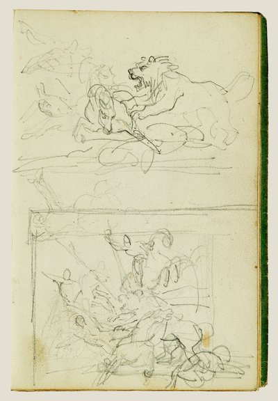 Två kompositionsstudier av en lejonjakt av Theodore Gericault