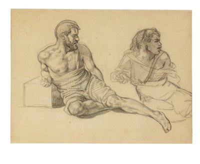 Två studier för figuren som sitter vid mastens fot av Theodore Gericault