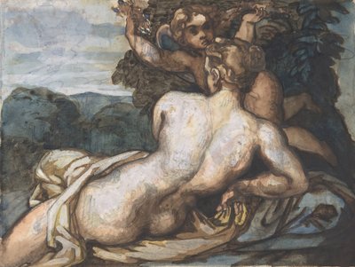 Venus och Amor i ett landskap, efter Annibale Carracci recto, 1816-17. av Theodore Gericault