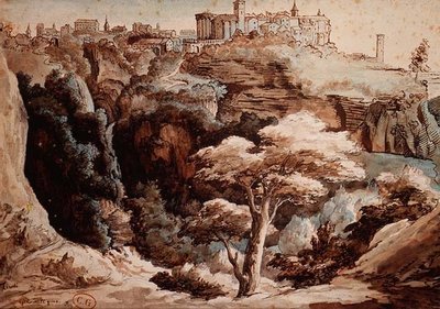 Vy över Tivoli (penna, penna och brunt bläck, akvarell) av Theodore Gericault