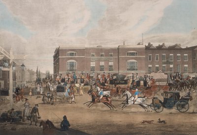 Bussar på Elephant and Castle, London, första hälften av 1800-talet av Theodore Henry Adolphus Fielding