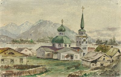 Bakifrån av den grekiska kyrkan, Sitka, 1888. av Theodore J. Richardson