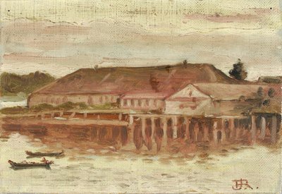 Handelsstation och kajbyggnader, Sitka, Kvällstid av Theodore J. Richardson