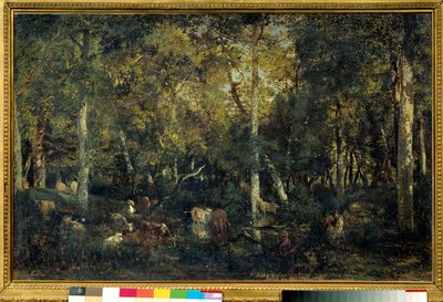 Träinteriör kallad Gamla sovsal i Bas-Breau (Fontainebleau-skogen) Målning av Theodore Rousseau (1812-1887) 1836 Sön. 0,65x1,03 m Paris, Orsay-museet av Pierre Etienne Theodore Rousseau